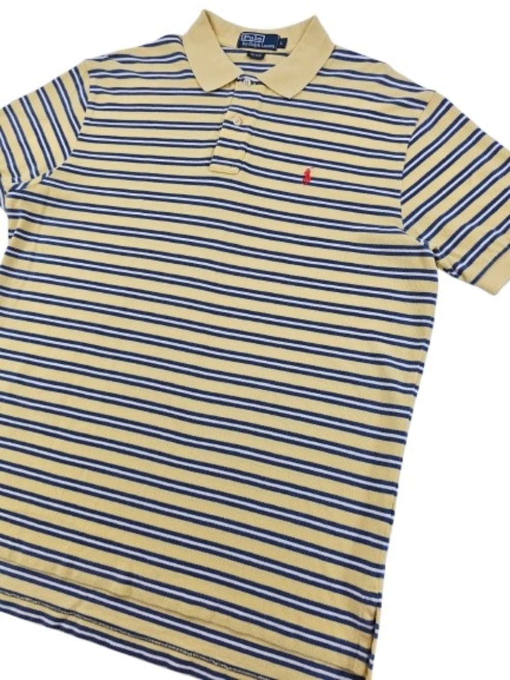 Vintage Y2K Polo Ralph Lauren Yellow White Blue Striped Polo Men's Large Shirt